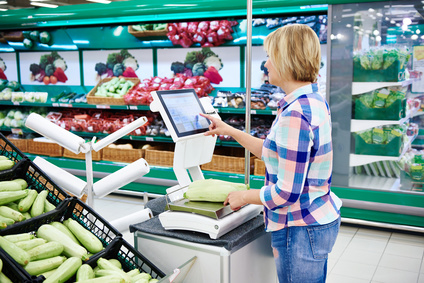 Touch screen used by customer in supermarket